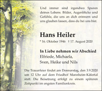 Traueranzeige von Hans Heiler von Mannheimer Morgen