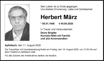 Traueranzeige von Herbert März von Fränkische Nachrichten