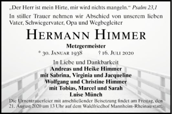 Traueranzeige von Hermann Himmer von Mannheimer Morgen