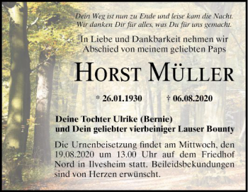 Traueranzeige von Horst Müller von Mannheimer Morgen