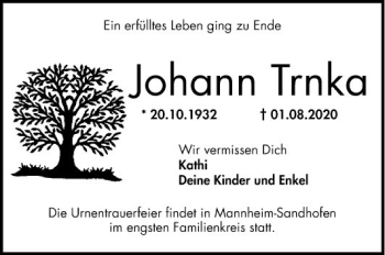 Traueranzeige von Johann Trnka von Mannheimer Morgen