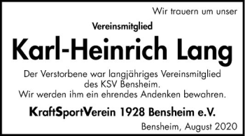 Traueranzeige von Karl-Heinrich Lang von Bergsträßer Anzeiger