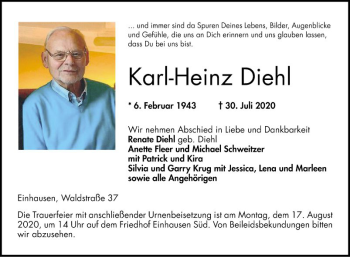 Traueranzeige von Karl-Heinz Diehl von Bergsträßer Anzeiger