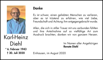 Traueranzeige von Karl-Heinz Diehl von Bergsträßer Anzeiger