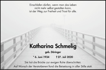 Traueranzeige von Katharina Schmelig von Bergsträßer Anzeiger