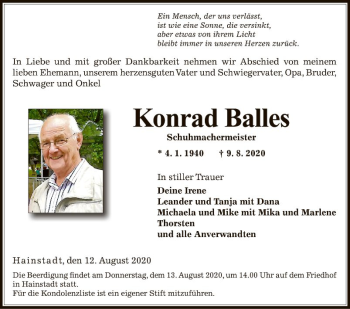 Traueranzeige von Konrad Balles von Fränkische Nachrichten