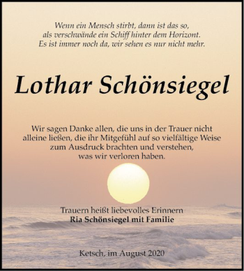 Traueranzeige von Lothar Schönsiegel von Schwetzinger Zeitung