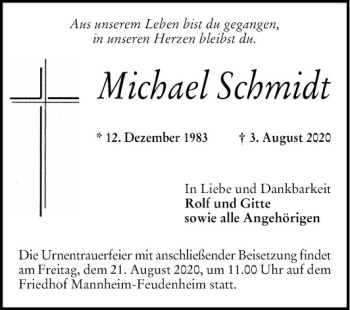 Traueranzeige von Michael Schmidt von Mannheimer Morgen