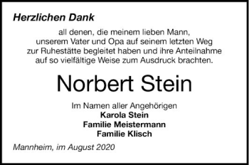 Traueranzeige von Norbert Stein von Mannheimer Morgen