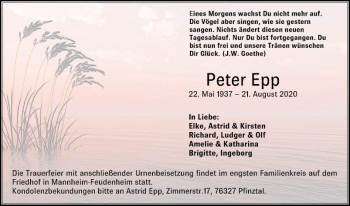 Traueranzeige von Peter Epp von Mannheimer Morgen