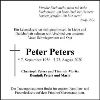 Traueranzeige von Peter Peters von Mannheimer Morgen