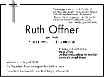 Traueranzeige von Ruth Offner von Mannheimer Morgen