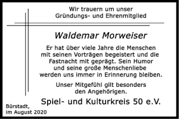 Traueranzeige von Waldemar Morweiser von Mannheimer Morgen