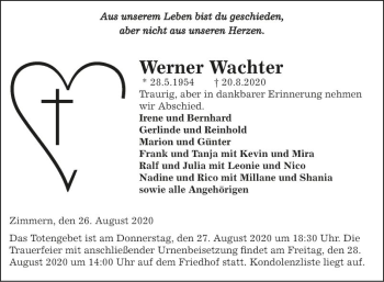 Traueranzeige von Werner Wachter von Fränkische Nachrichten