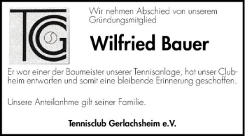 Traueranzeige von Wilfried Bauer von Fränkische Nachrichten