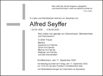 Traueranzeige von Alfred Seyffer von Fränkische Nachrichten