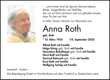 Traueranzeige von Anna Roth von Bergsträßer Anzeiger