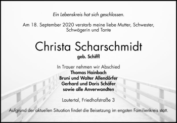 Traueranzeige von Christa Scharschmidt von Bergsträßer Anzeiger