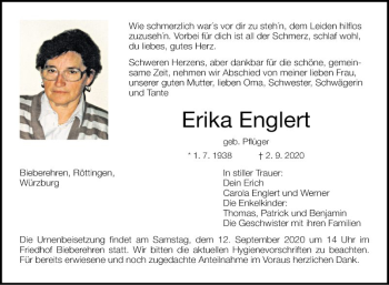 Traueranzeige von Erika Englert von Fränkische Nachrichten