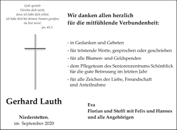 Traueranzeige von Gerhard Lauth von Fränkische Nachrichten