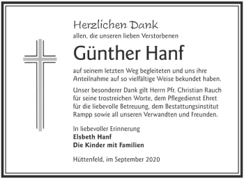 Traueranzeige von Günther Hanf von Südhessen Morgen