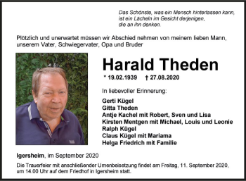 Traueranzeige von Harald Theden von Fränkische Nachrichten