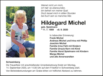 Traueranzeige von Hildegard Michel von Fränkische Nachrichten