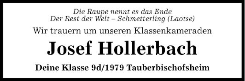  Traueranzeige für Josef Hollerbach vom 30.09.2020 aus Fränkische Nachrichten