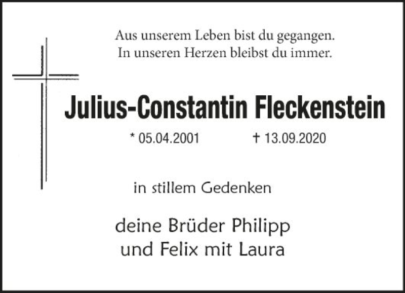  Traueranzeige für Julius-Constantin Fleckenstein vom 16.09.2020 aus Fränkische Nachrichten