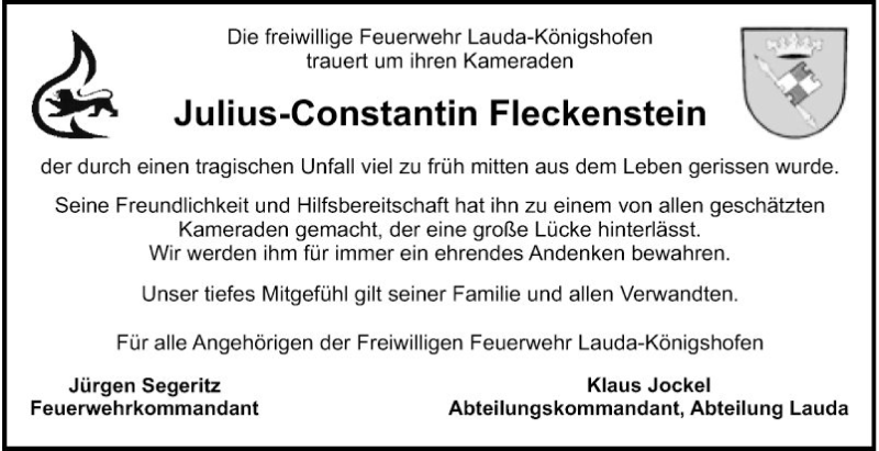 Traueranzeige für Julius-Constantin Fleckenstein vom 16.09.2020 aus Fränkische Nachrichten