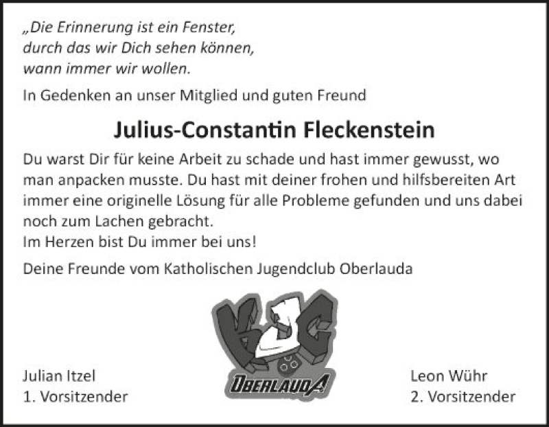  Traueranzeige für Julius-Constantin Fleckenstein vom 17.09.2020 aus Fränkische Nachrichten