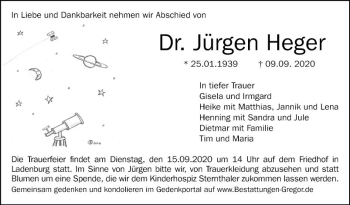 Traueranzeige von Jürgen Heger von Mannheimer Morgen