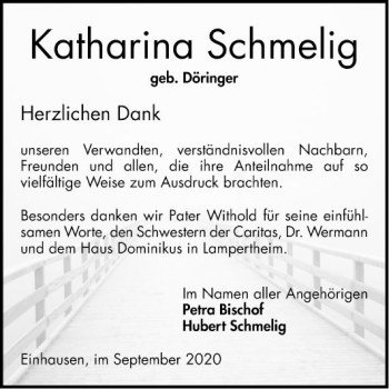 Traueranzeige von Katharina Schmelig von Bergsträßer Anzeiger