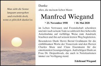 Traueranzeige von Manfred Wiegand von Bergsträßer Anzeiger