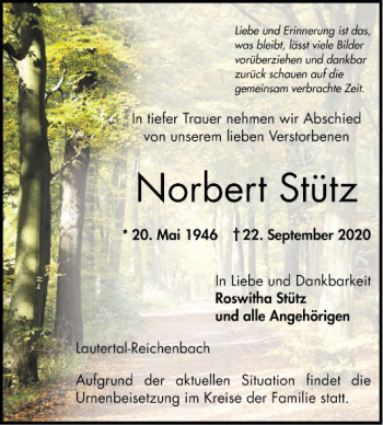 Traueranzeige von Norbert Stütz von Bergsträßer Anzeiger