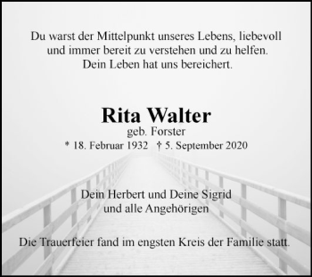 Traueranzeige von Rita Walter von Mannheimer Morgen