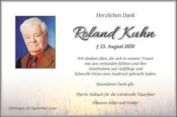 Traueranzeige von Roland Kuhn von Fränkische Nachrichten