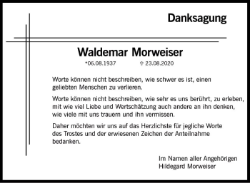 Traueranzeige von Waldemar Morweiser von Südhessen Morgen