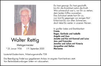 Traueranzeige von Walter Rettig von Bergsträßer Anzeiger