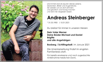 Traueranzeige von Andreas Steinberger von Fränkische Nachrichten