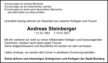 Traueranzeige von Andreas Steinberger von Fränkische Nachrichten