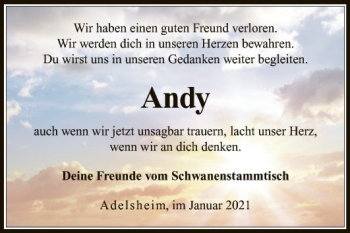 Traueranzeige von Andy  von Fränkische Nachrichten