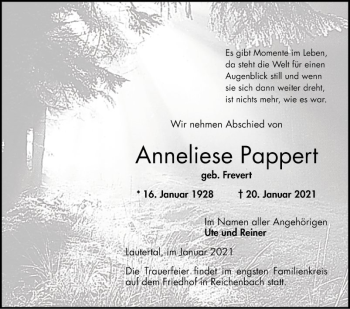 Traueranzeige von Anneliese Pappert von Bergsträßer Anzeiger