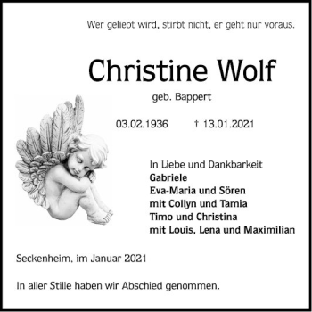 Traueranzeige von Christine Wolf von Mannheimer Morgen