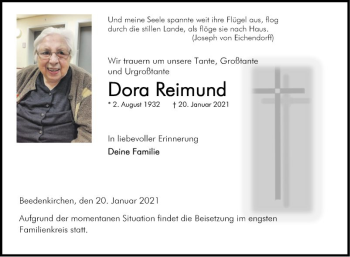 Traueranzeige von Dora Reimund von Bergsträßer Anzeiger