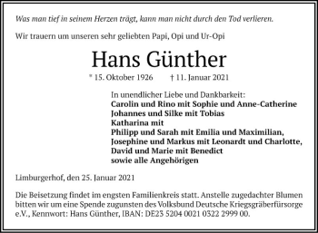 Traueranzeige von Hans Günther von Mannheimer Morgen