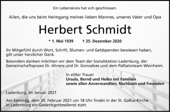 Traueranzeige von Herbert Schmidt von Mannheimer Morgen