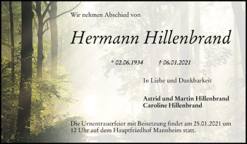 Traueranzeige von Hermann Hillenbrand von Mannheimer Morgen