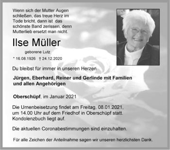 Traueranzeige von Ilse Müller von Fränkische Nachrichten