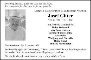 Traueranzeige von Josef Gitter von Fränkische Nachrichten